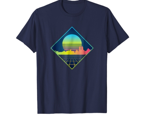 Brandon Charnell Geometric Neon Skyline Retro 80s 90s Vintage Outrun T-Shirt